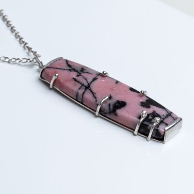Pink & Black Rhodonite Gem stone pendant necklace