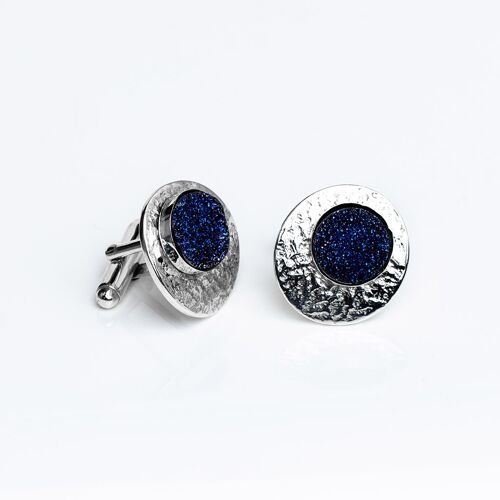Sterling Silver & Titanium Blue Druse Gemstone Cufflinks