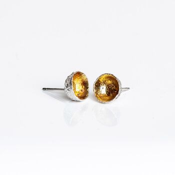 Boucles d'oreilles en forme de gland en argent sterling faites à la main avec de l'or 1