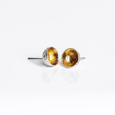 Handmade Sterling Silver Acorn Cup Stud Earrings with Gold
