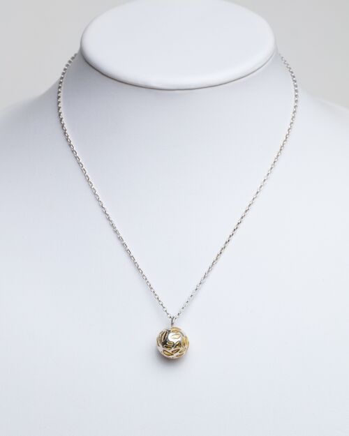 Handmade Sterling Silver Ball Pendant Necklace with Etched Gold Detail