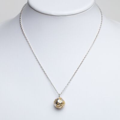 Handmade Sterling Silver Ball Pendant Necklace with Etched Gold Detail