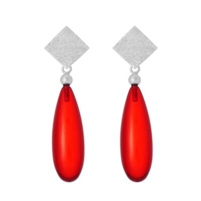 Boucles d'oreilles pendantes en ambre rouge avec argent sterling