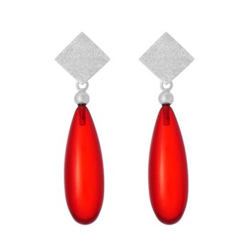 Boucles d'oreilles pendantes en ambre rouge avec argent sterling 1
