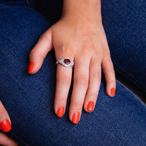 Handmade Sterling Silver and Garnet Gemstone Cholla Wood Ring