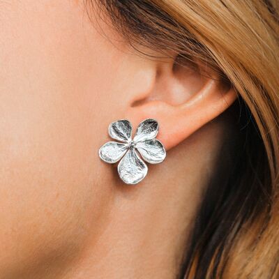 Sterling Silver Hydrangea Flower Large Handmade Stud Earrings
