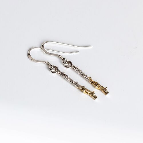Acorn twig sterling silver drop dangle earrings with gold tips
