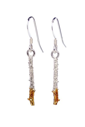 Boucles d'oreilles pendantes en argent sterling avec brindille de gland et pointes en or 2