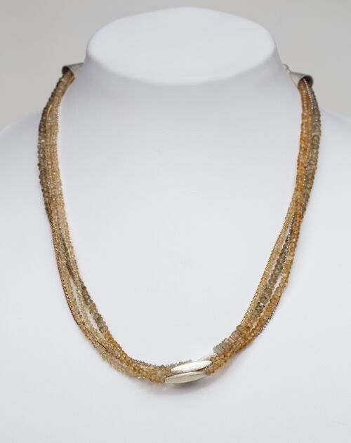 Faceted Citrine & Square Rutile Quartz Necklace set with Silver