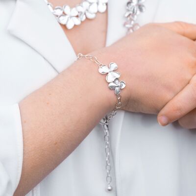 Sterling Silver Hydrangea Flower Chunky Chain Handmade Charm Bracelet