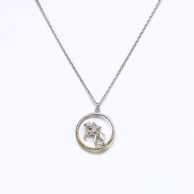 Handmade Sterling Silver & Gold Pendant Necklace with Horse & Rider