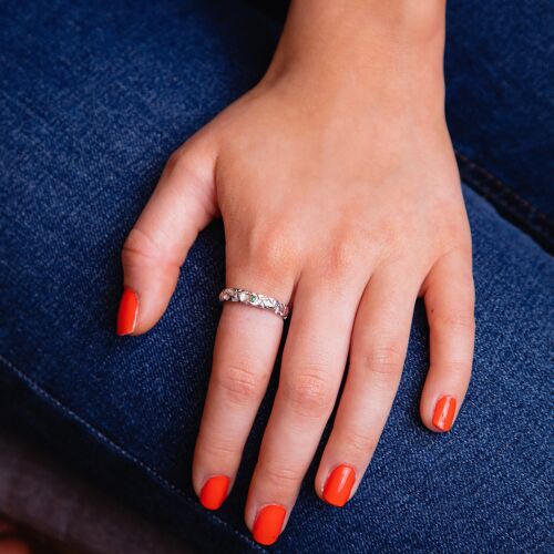 Handmade sterling Silver Quince Ring with Rubies & Emeralds