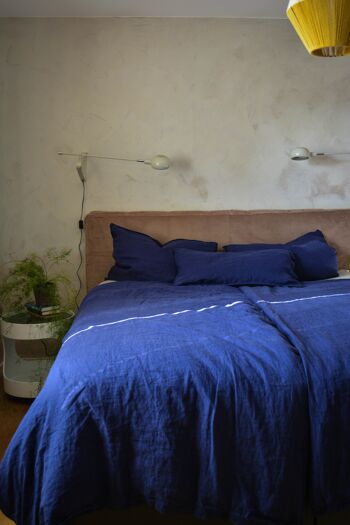 Linge de lit chanvre bleu nuit - 155x220cm 80x80cm 1