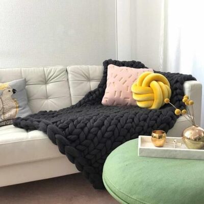 Wool blanket Cosima Chunky Knit large 130x180cm, anthracite