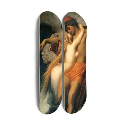 Skateboards zur Wanddekoration: Diptychon „Der Fischer und die Meerjungfrau“