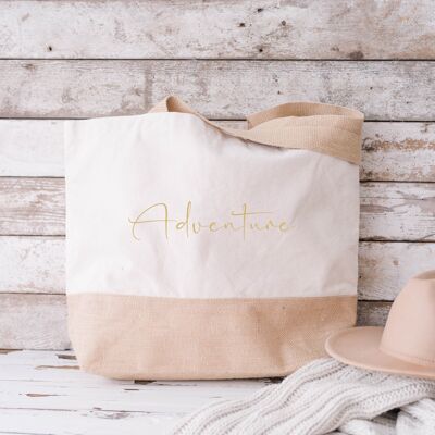 Adventure 100% Cotton Canvas and Jute Base Beach Bag Shopper