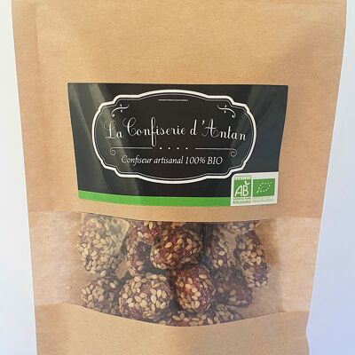 Caramelized almonds with sesame seeds - 115 gr kraft bag - organic