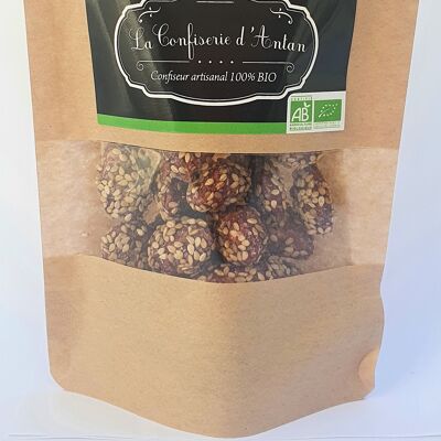Caramelized hazelnuts with sesame seeds - 115 gr kraft bag - organic