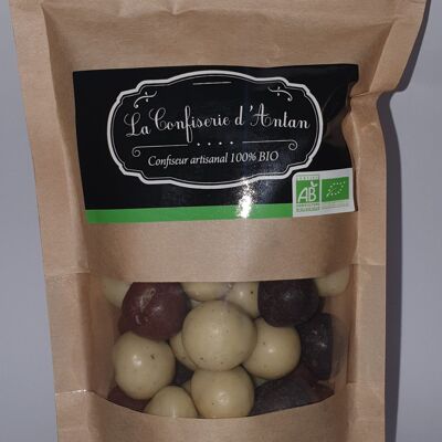 Hazelnuts coated with assorted chocolates - kraft bag 160 gr - organic