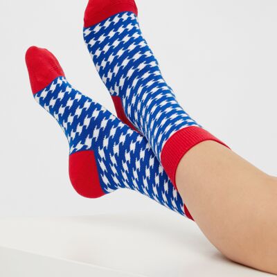 Bio-Socken Hahnentritt - Bunte Socken mit Hahnentritt-Muster, pied de poule, Streifen