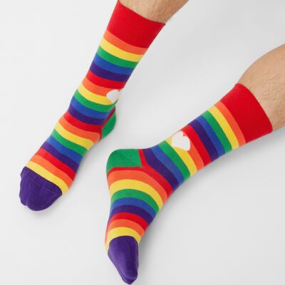 Chaussettes bio arc-en-ciel avec coeur - chaussettes colorées arc-en-ciel