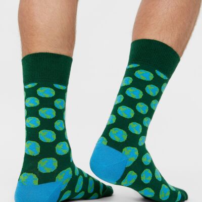 Bio-Socken Planet Erde - Grüne Socken mit Erdkugel-Muster