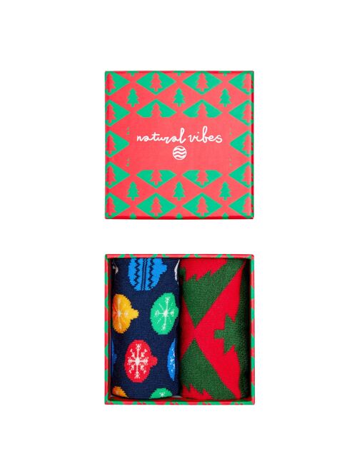 Bio-Socken Geschenkset - 2er Set Bunte Socken Geschenkbox Xmas