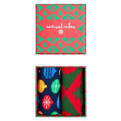 Organic Socks Gift Set - Set of 2 Colorful Socks Gift Box Xmas