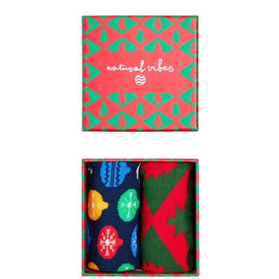 Bio-Socken Geschenkset - 2er Set Bunte Socken Geschenkbox Xmas