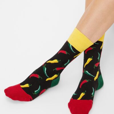 Bio-Socken mit Chilis - Bunte Socken mit Chilischoten-Muster, Chili