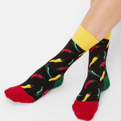 Bio-Socken mit Chilis - Bunte Socken mit Chilischoten-Muster, Chili