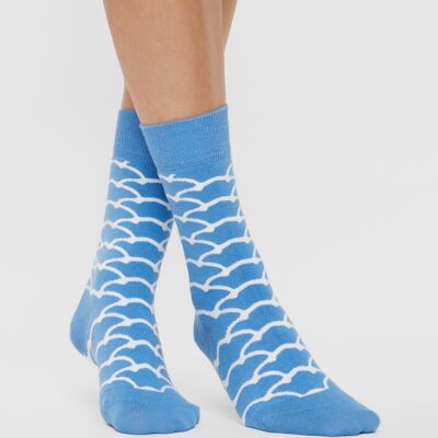 Organic socks with clouds - Sky blue socks with a cloud pattern, walking in the clouds