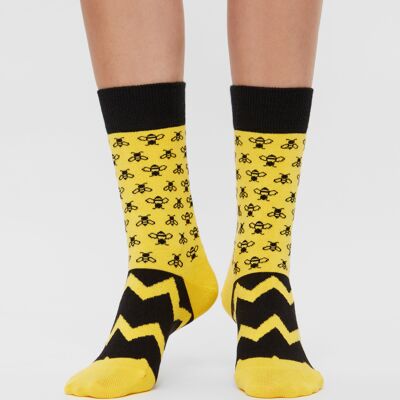 Organic socks with bees - Yellow socks with a bee pattern