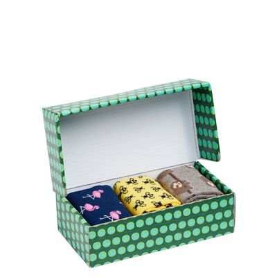 Set de regalo de calcetines orgánicos - paquete de 3 calcetines con estampado de animales en caja de regalo, Animales