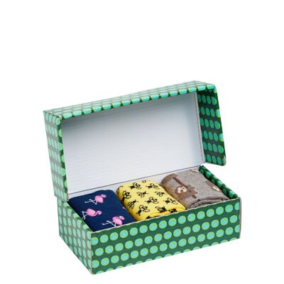 Coffret cadeau chaussettes bio - lot de 3 chaussettes à motif animalier dans coffret cadeau, Animaux