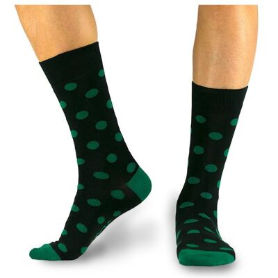 Dotted Socks - Black organic socks with a green dot pattern