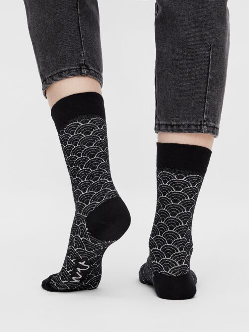 Bio-Socken Gemustert - Schwarze Socken mit japanischem Seigaiha Muster