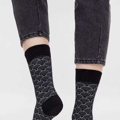 Organic Socks Patterned - Black socks with Japanese Seigaiha pattern