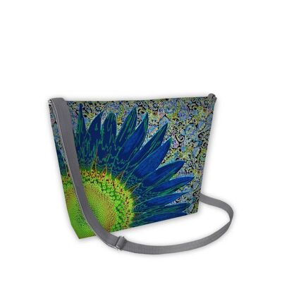 Bolso Bandolera Flor Azul De Lona Línea Samba Bertoni