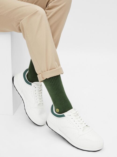 Bio-Socken Retro Style - Grüne Tennissocken mit gesticktem Logo
