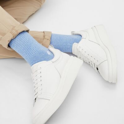 Organic Socks Retro Style - Chaussettes de tennis bleu clair avec logo brodé