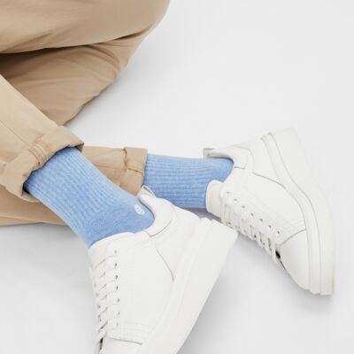 Organic Socks Retro Style - Chaussettes de tennis bleu clair avec logo brodé