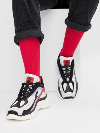 Organic Socks Retro Style - Chaussettes de tennis rouges avec logo brodé 1