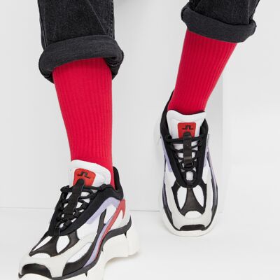 Organic Socks Retro Style - Chaussettes de tennis rouges avec logo brodé
