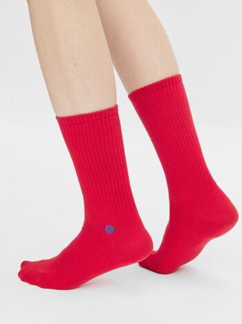 Organic Socks Retro Style - Chaussettes de tennis rouges avec logo brodé 2