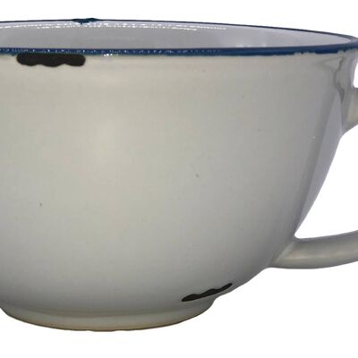 Tinware Latte Cup - White / Blue Rim