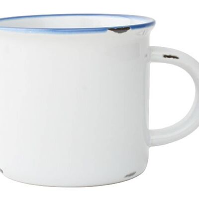Tinware Mug - White w/Blue Rim