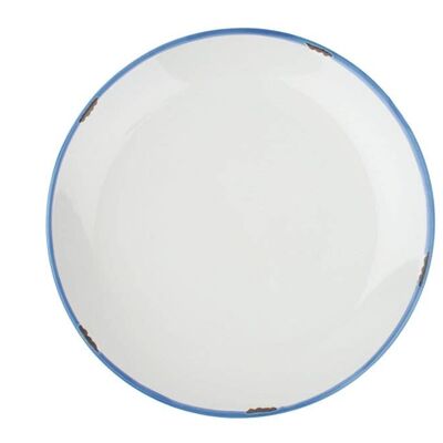 Tinware Dinner Plate - White w/Blue Rim