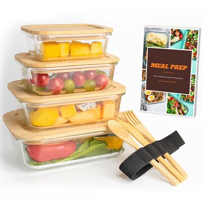 JOSKEL Food Storage Containers with Bamboo Wood Lids