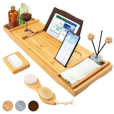 Bamboo  Bath Caddy Tray, Foot Brush and Soap Dish- Natural Colour